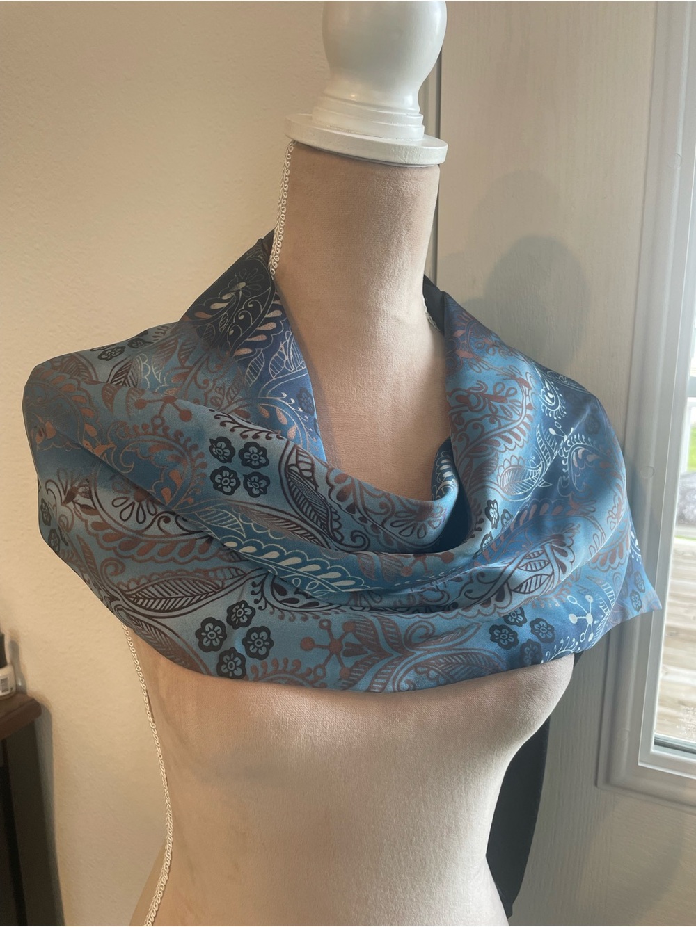 Blue Paisley Satin Scarf - Women's Fashion Accessory